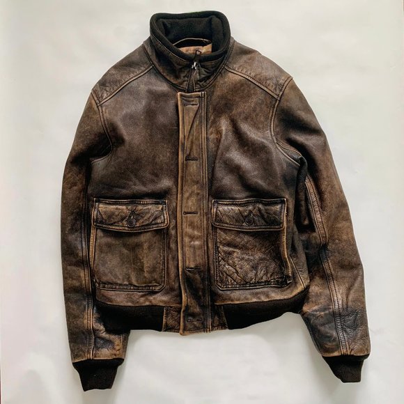 Ruehl No.925 Distressed Brown Bomber Jacket